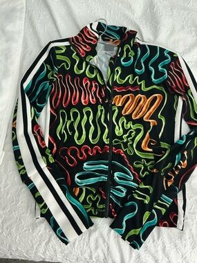 Neon Scribble Zip-Up Track Jacket - Black Base by NORMA KAMALI.